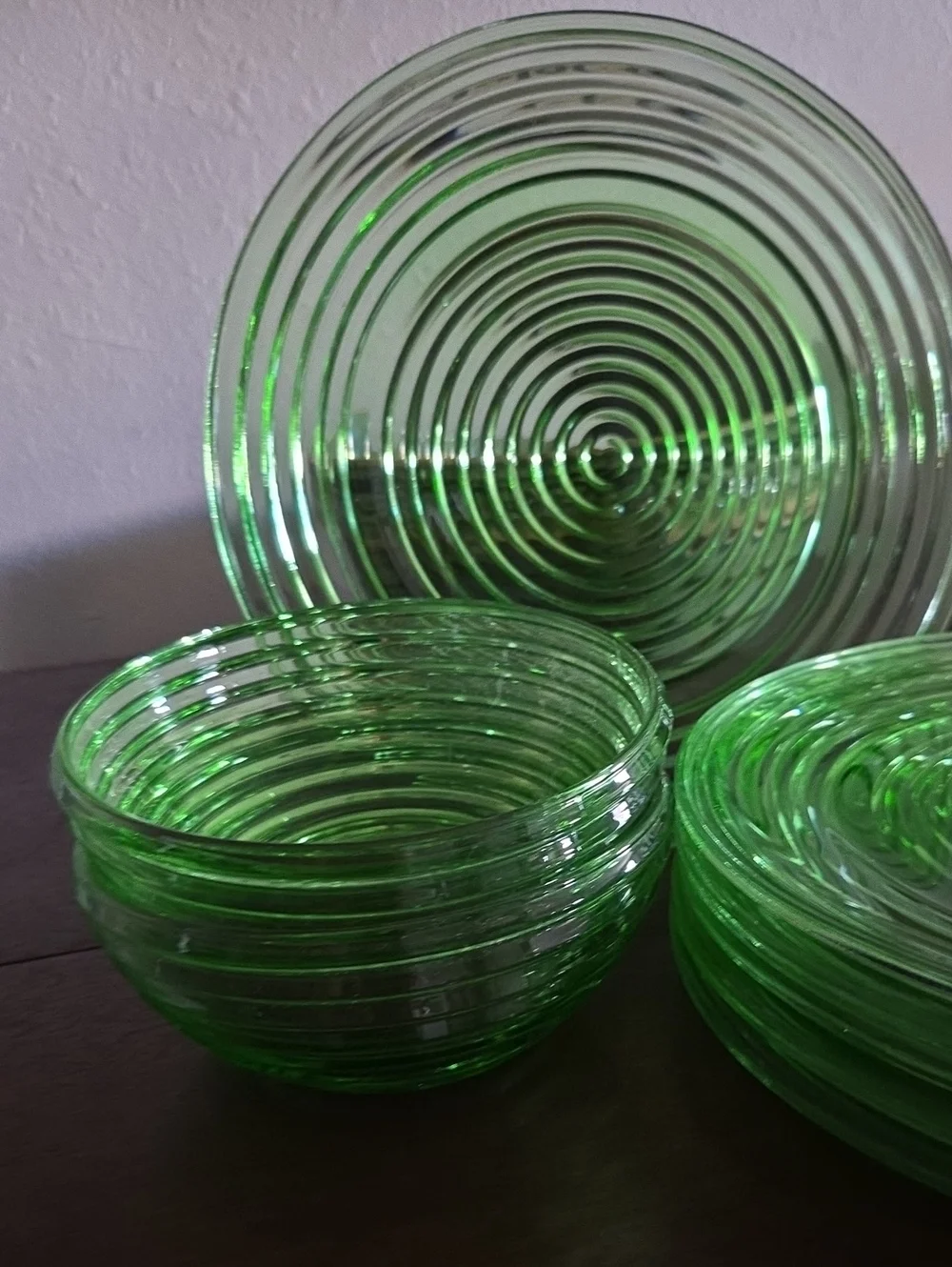 Vintage Anchor Hocking Green Glass Set - Park Avenue / Manhattan Pattern